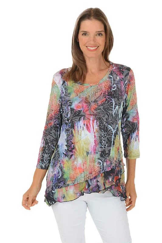 Rain Streaked Asymmetrical Crinkle Tunic Youthful Women's Pop