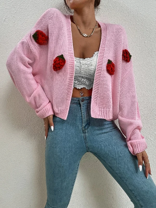 Casual Fruit&Vegetable Appliques Long Sleeve Crop Women Cardigan Feminine Women's Style 