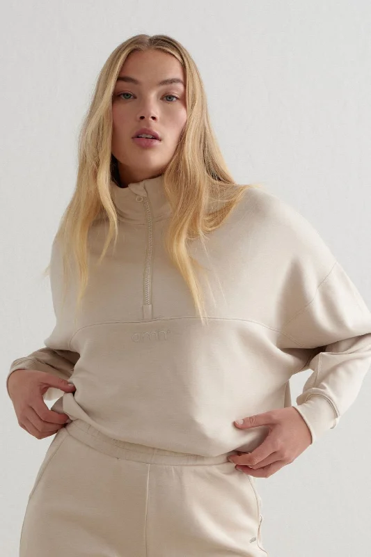 Comfy Modal Half Zip | Cafe Au Lait British Gentlewoman Style
