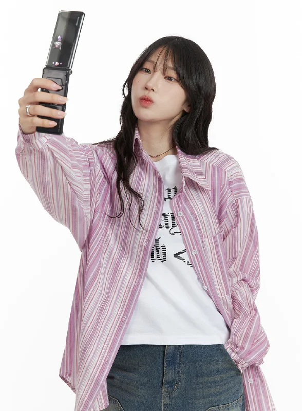 Oversized Stripe Cotton Shirt CA408 Adventure