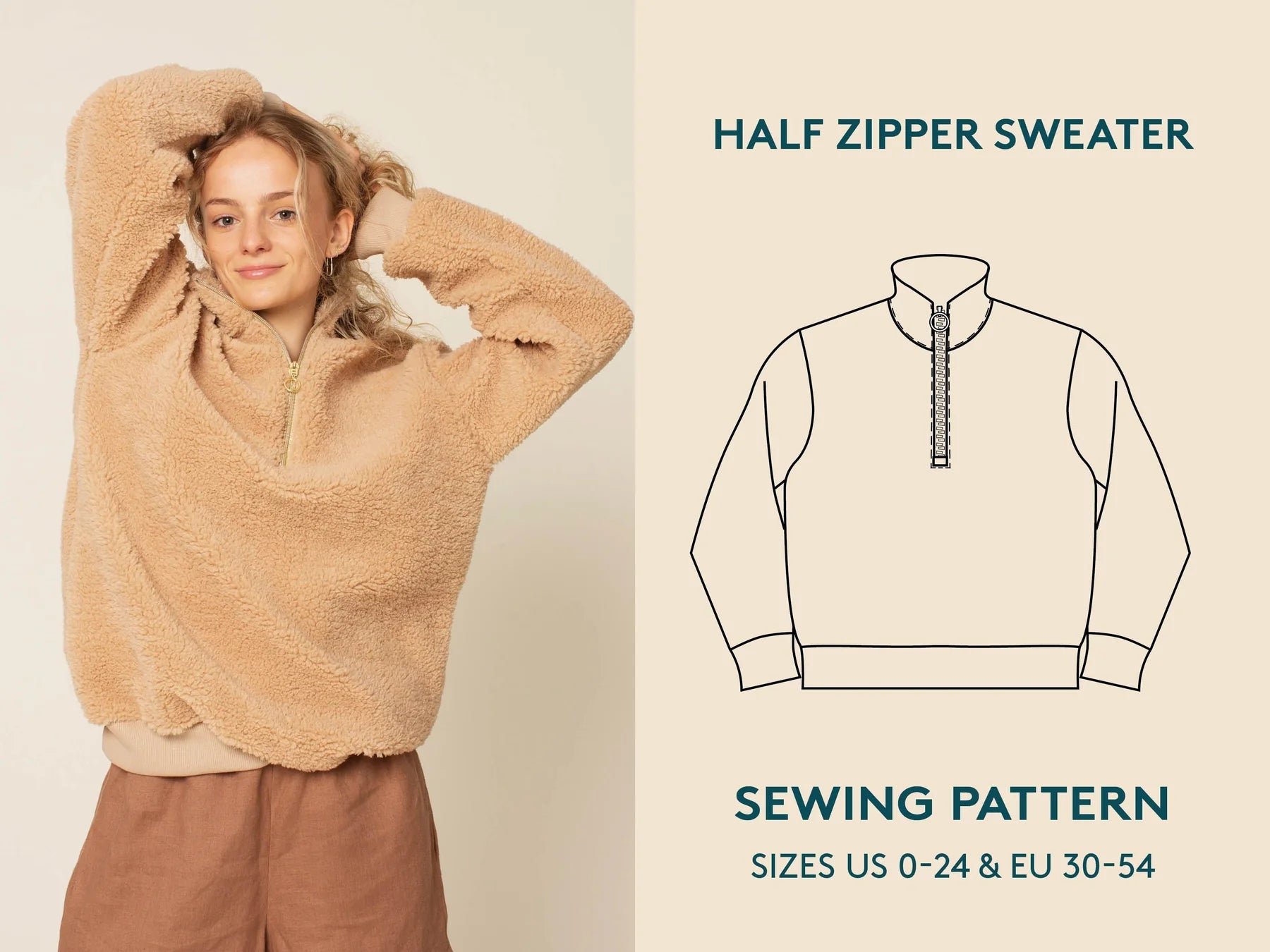 Half Zipper Sweater - Sewing Pattern | Wardrobe By Me Sustainable Organic