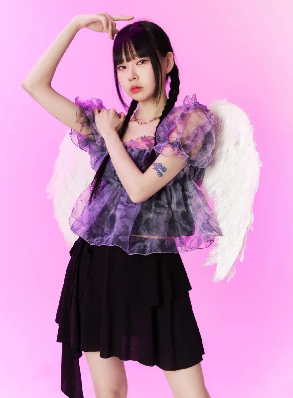 Chiffon Puffy Shoulder Short Sleeve OM426 Traditional Women's 