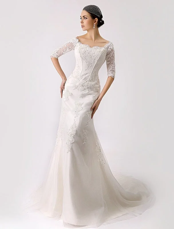 Vintage Inspired Off The Shoulder Mermaid Lace Wedding Gown Exclusive Dynamic Women's High - energy