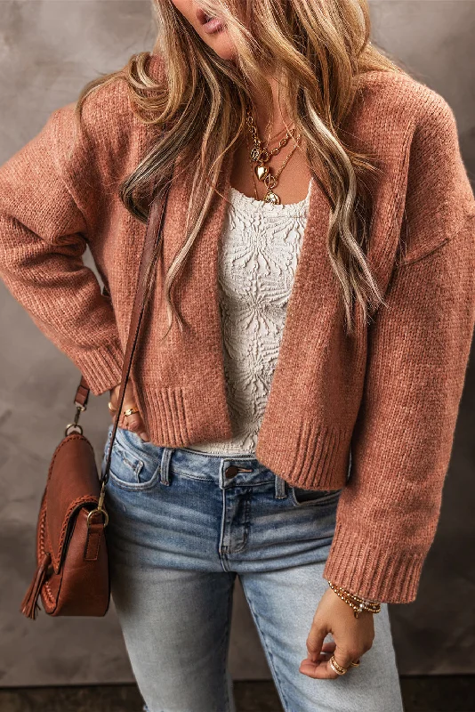 Drop Shoulder Open Front Cropped Cardigan French