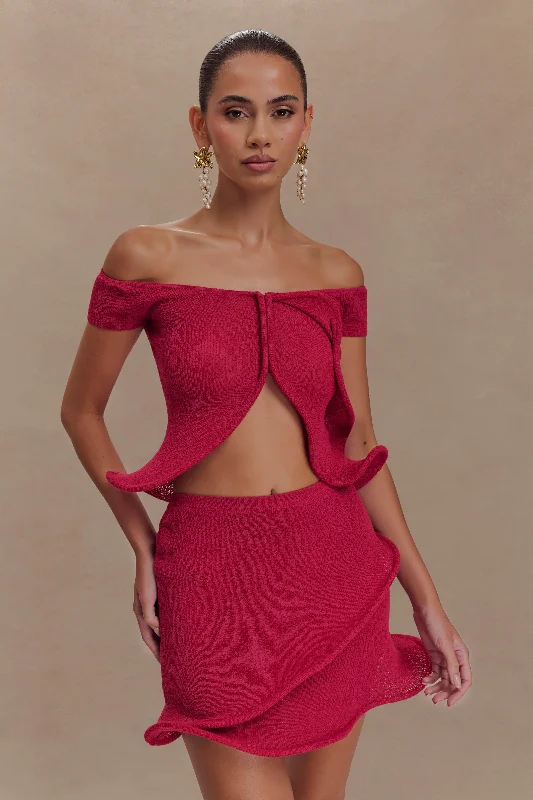 Haisley Off Shoulder Knit Top - Raspberry Compression