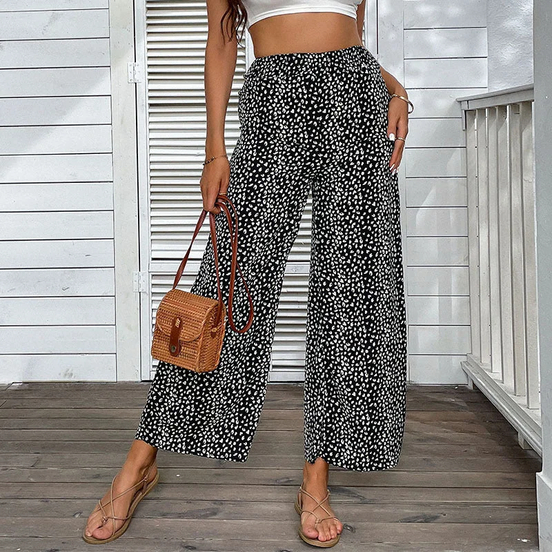 Women Fashion Elastic Waist Wide Leg Polka Dot Print Wholesale Pants Practical Women's Quick - dry