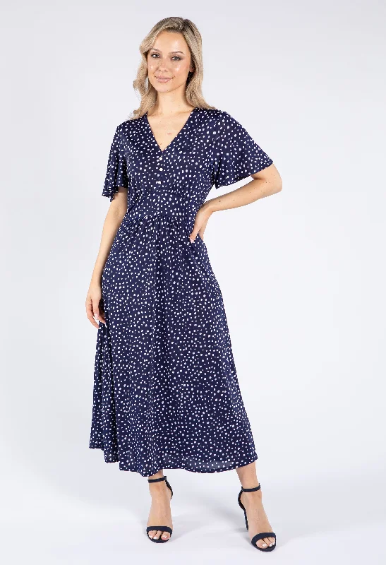 Polka Dot V Neck Midi Dress Disco