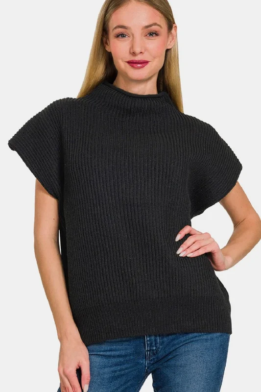 Short Sleeve Mock Neck Sweater Casual Women's Japanese 