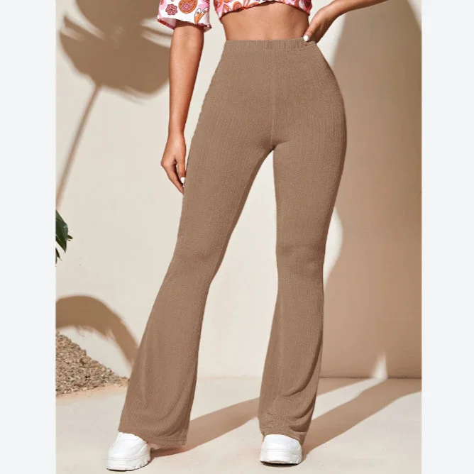 Solid Color High Waist Flared Trousers Yoga Casual Sports Knit Maxi Pants Wholesale Workout Clothes SP531196 Earthy Women's 