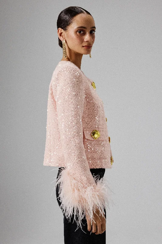 LARIA Sequin Boucle Jacket with Gold Shell Embellishment in Pink Rugged Women's Outdoor 