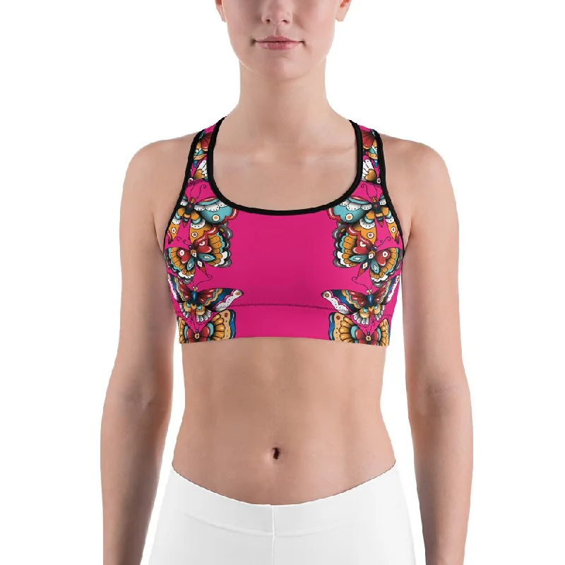 Day of the Dead - Butterflies Sports Bra Refined Women's Hand - crafted