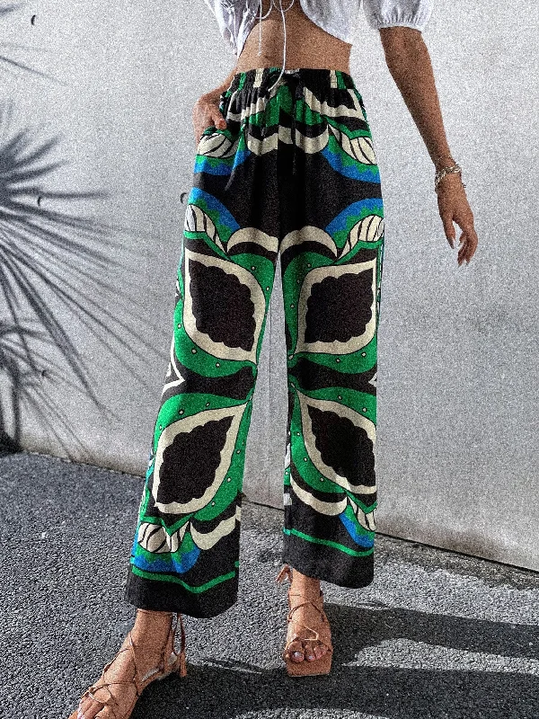 Boho Graphic Pocket High Waist Long Women Pants Vintage Women's 1970S 