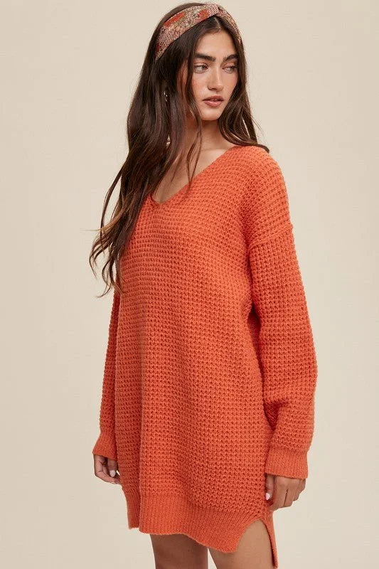 Slouchy V-neck Ribbed Knit Sweater Dynamic Women's Moto