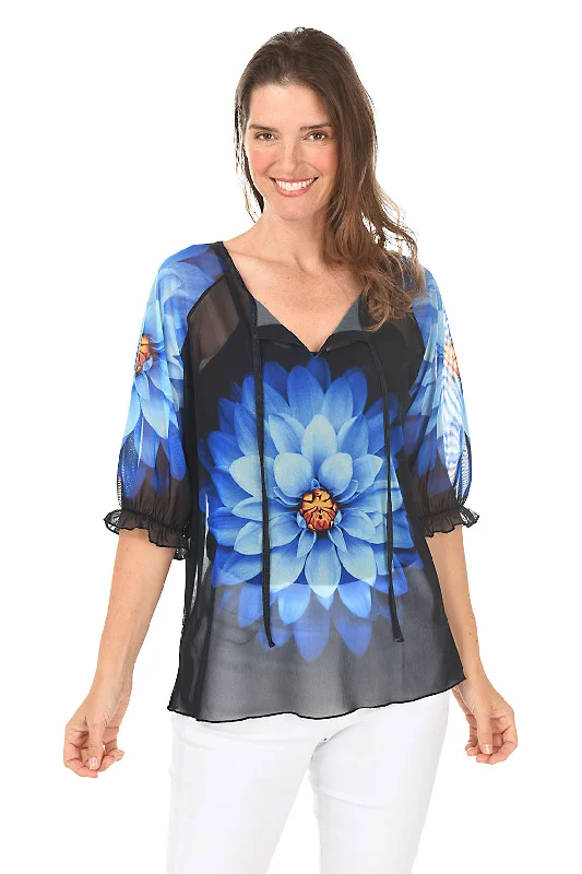 Blooming Flower Ruffle Sleeve Mesh Top Refined Women's Hand - crafted