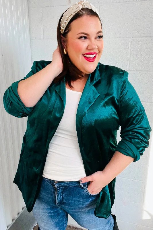 Dazzling Hunter Green Velvet Lapel Blazer Vacation