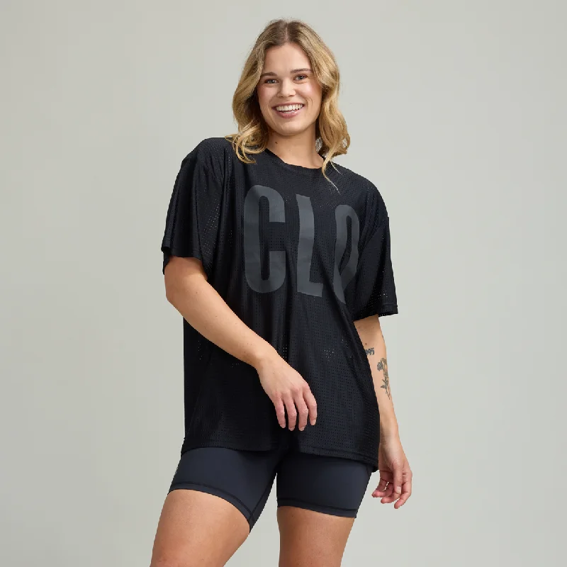 CLQ Flex Oversize Mesh Tee Black Monochromatic Office Style