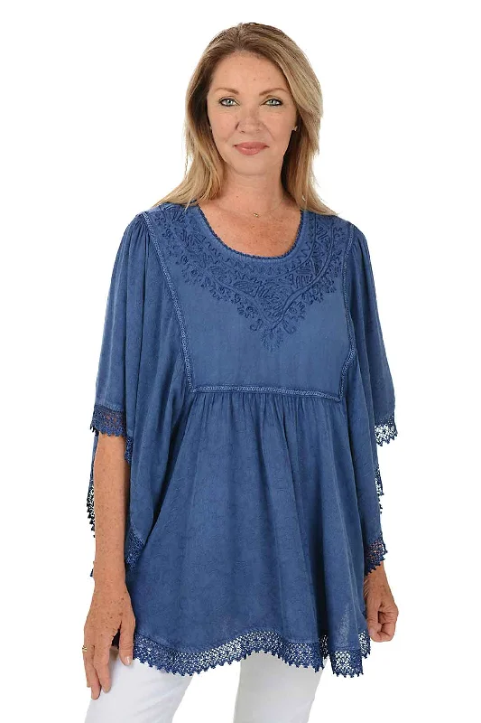 Whitney Embroidered Poncho Blouse Earthy Women's Hemp - based