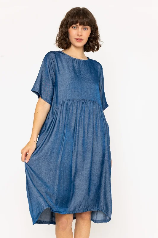 Chambray Casual Knee Length Dress Classic Women's Tweed
