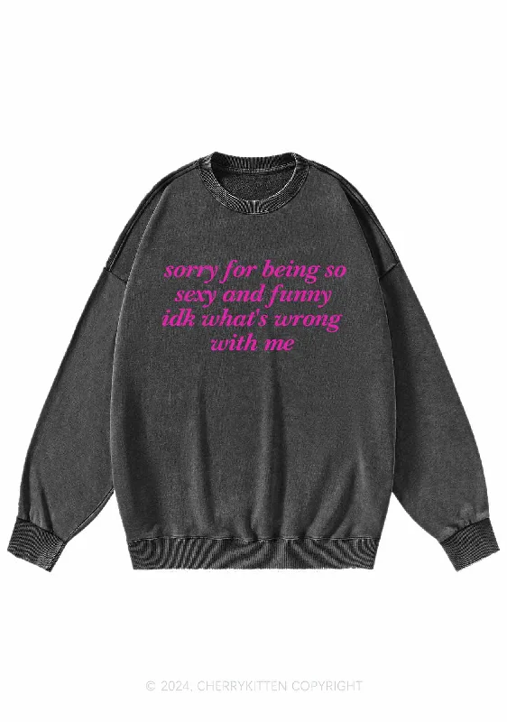 Sorry For Being So Funny Y2K Washed Sweatshirts Cherrykitten Traditional Women's Wool