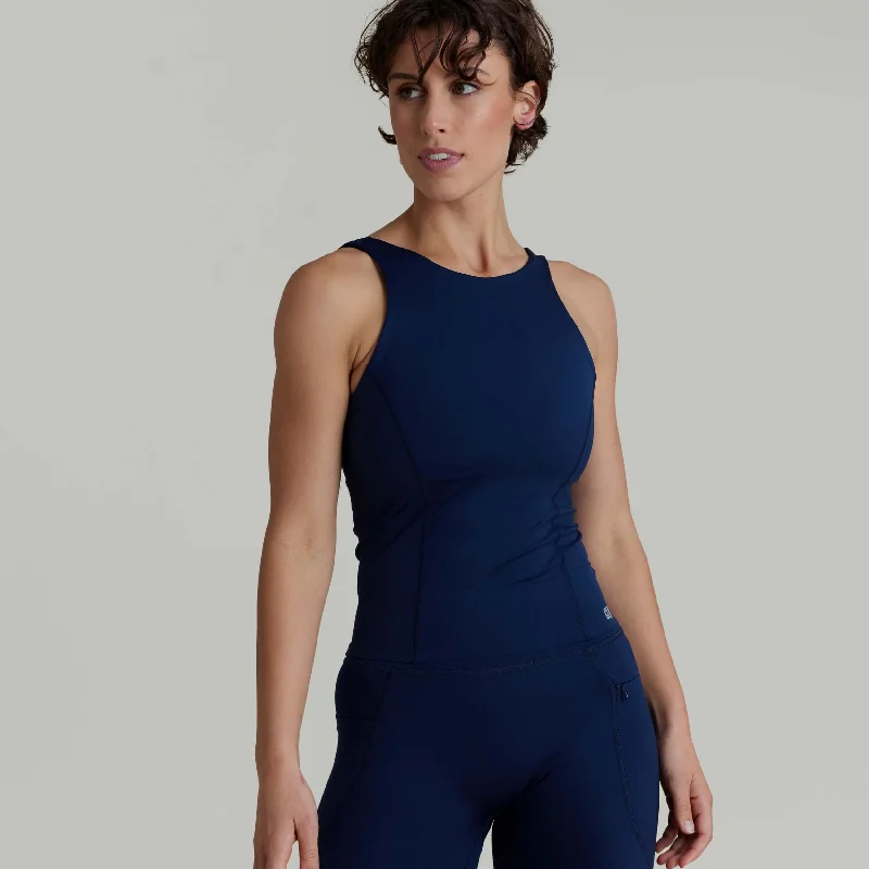 CLQ Power High Neck Tank - French Navy Laid - back Women's Vibe