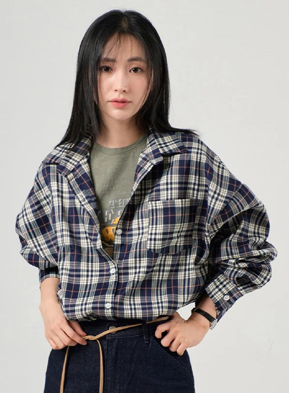 Collared Checkered Shirt OF406 Classic Women's Pin - striped