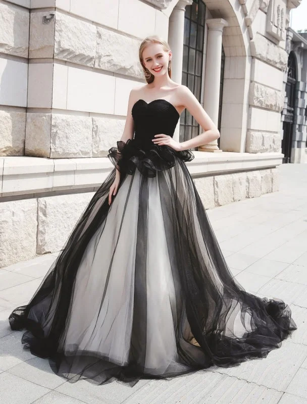Black Pageant Party Dress Women Strapless Tulle Luxury Princess Gowns European