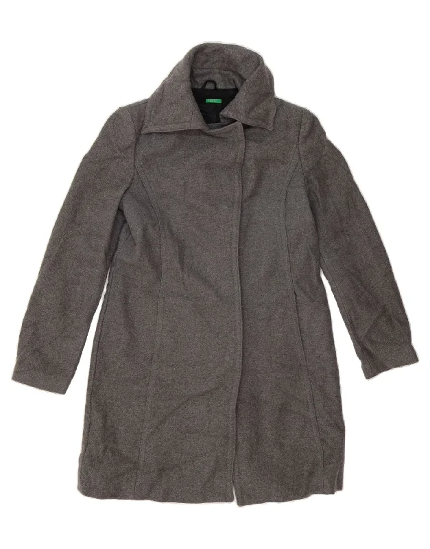 BENETTON Womens Overcoat IT 44 Medium Grey Wool Minimalist Women's Casual