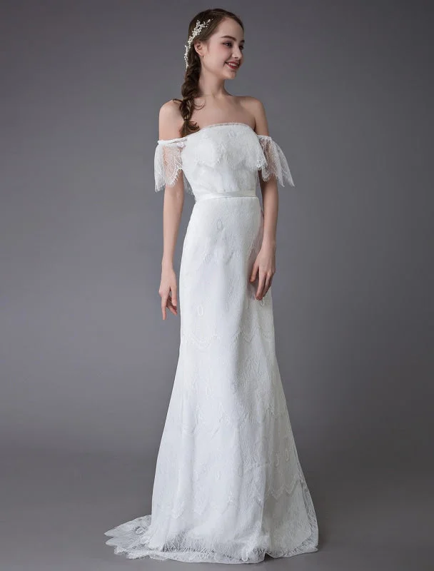 Lace Wedding Dresses Boho Off Shoulder Bridal Dress Summer Beach Wedding Gowns Exclusive Practical Women's Multi - 