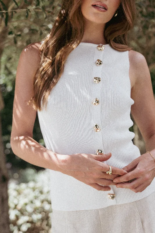 Lysa Knit Vest Top - White Dapper Women's 1920S