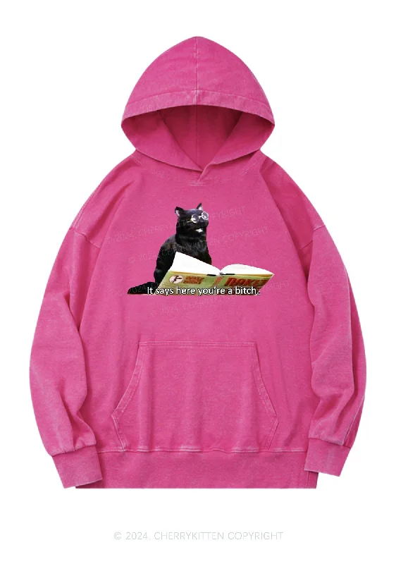 It Says Here You're A Bixxh Y2K Washed Hoodie Cherrykitten Sleek Women's Metallic
