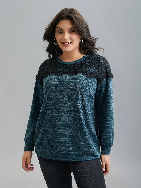 Lace Patchwork Color Contrast Sweatshirt garde