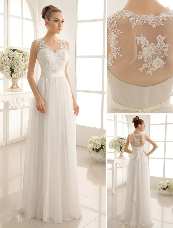 Ivory Wedding Dress Lace Sash Bow Sequins Wedding Gown Exclusive Earthy Women's 