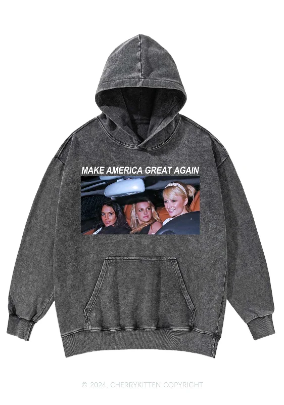 Make America Great Again Y2K Washed Hoodie Cherrykitten Sophisticated Women's Tailored