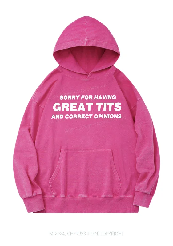 Sorry For Having Correct Opinions Y2K Washed Hoodie Cherrykitten Athletic Women's High - 