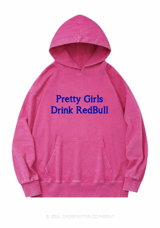 Pretty Girls Drink Redbull Y2K Washed Hoodie Cherrykitten Stylish Women's Neon