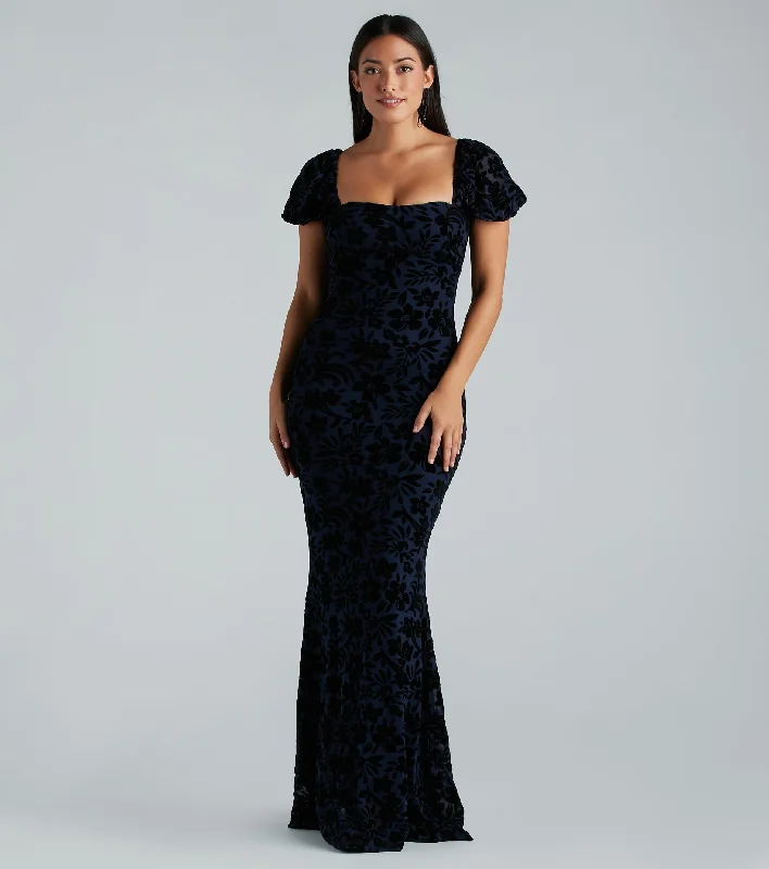 Kathleen Formal Velvet Floral Mermaid Long Dress Sustainable Organic