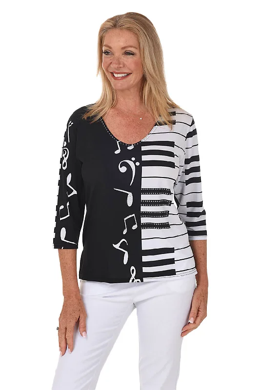 Playful Piano Knit Top Preppy Women's College