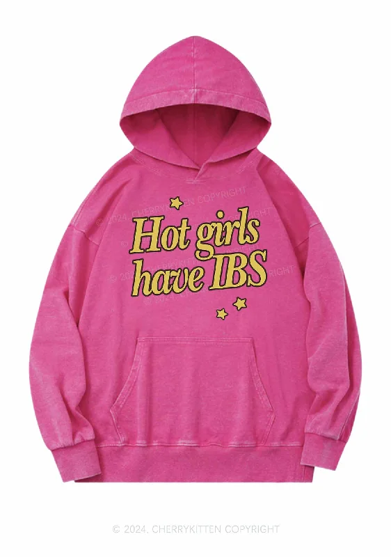 Hot Girls Have IBS Y2K Washed Hoodie Cherrykitten Cozy Women's Sherpa - lined