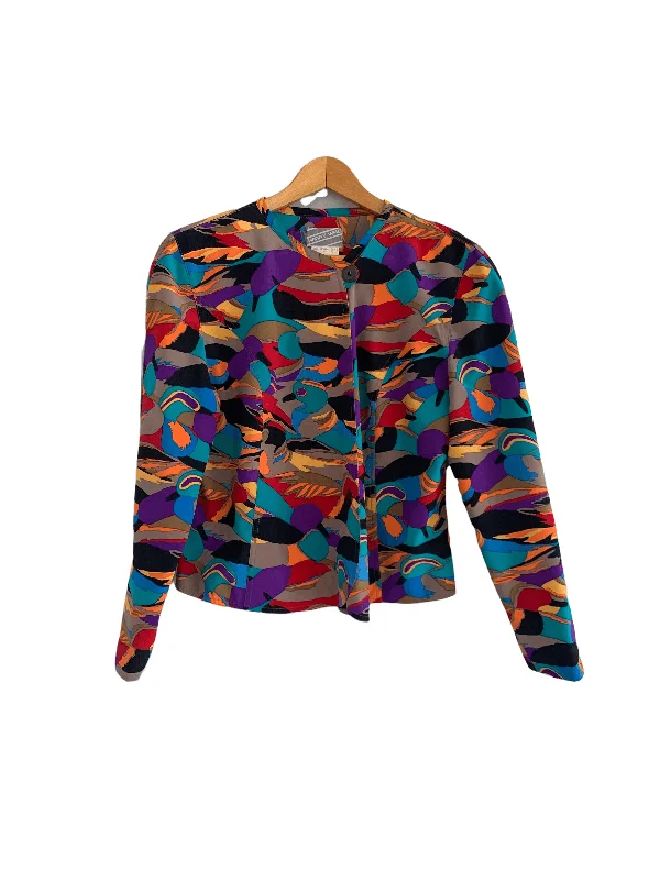 Harry Who Single Breasted 100% Silk Jacket Multi Coloured UK Size 12 Compression