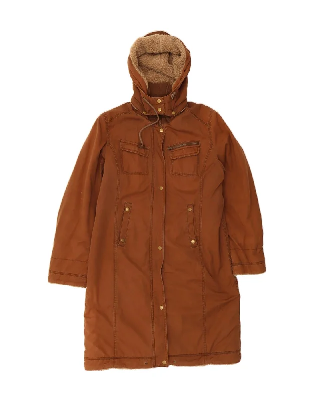 ICHI Womens Hooded Windbreaker Coat UK 18 XL Brown Cotton Classic Women's Pin - striped