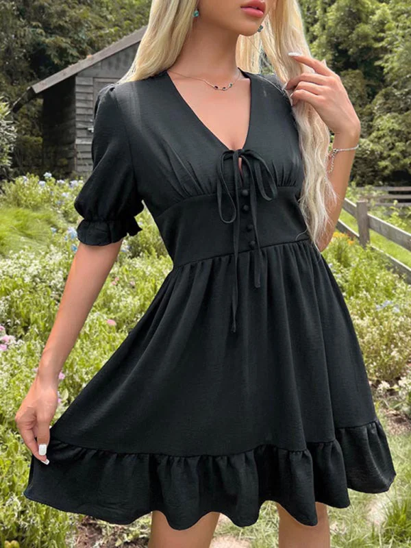 BerryBetty - Women's Solid Color Slim Fit Ruffle Skirt Dress Refined Women's Velvet