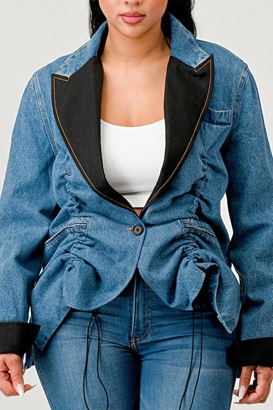 Athina Cute Denim Blazer Earthy Women's Hemp - based