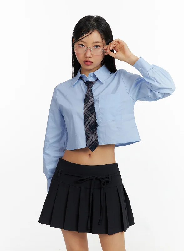 Cotton Collar Long Sleeve Crop Blouse CF407 Relaxed Women's Beachy