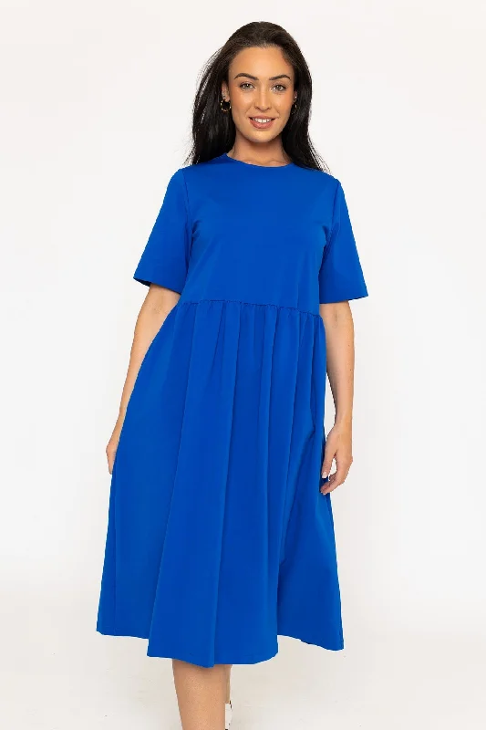Cobalt Blue Punto Milano Midi Dress Dapper Women's 1920S