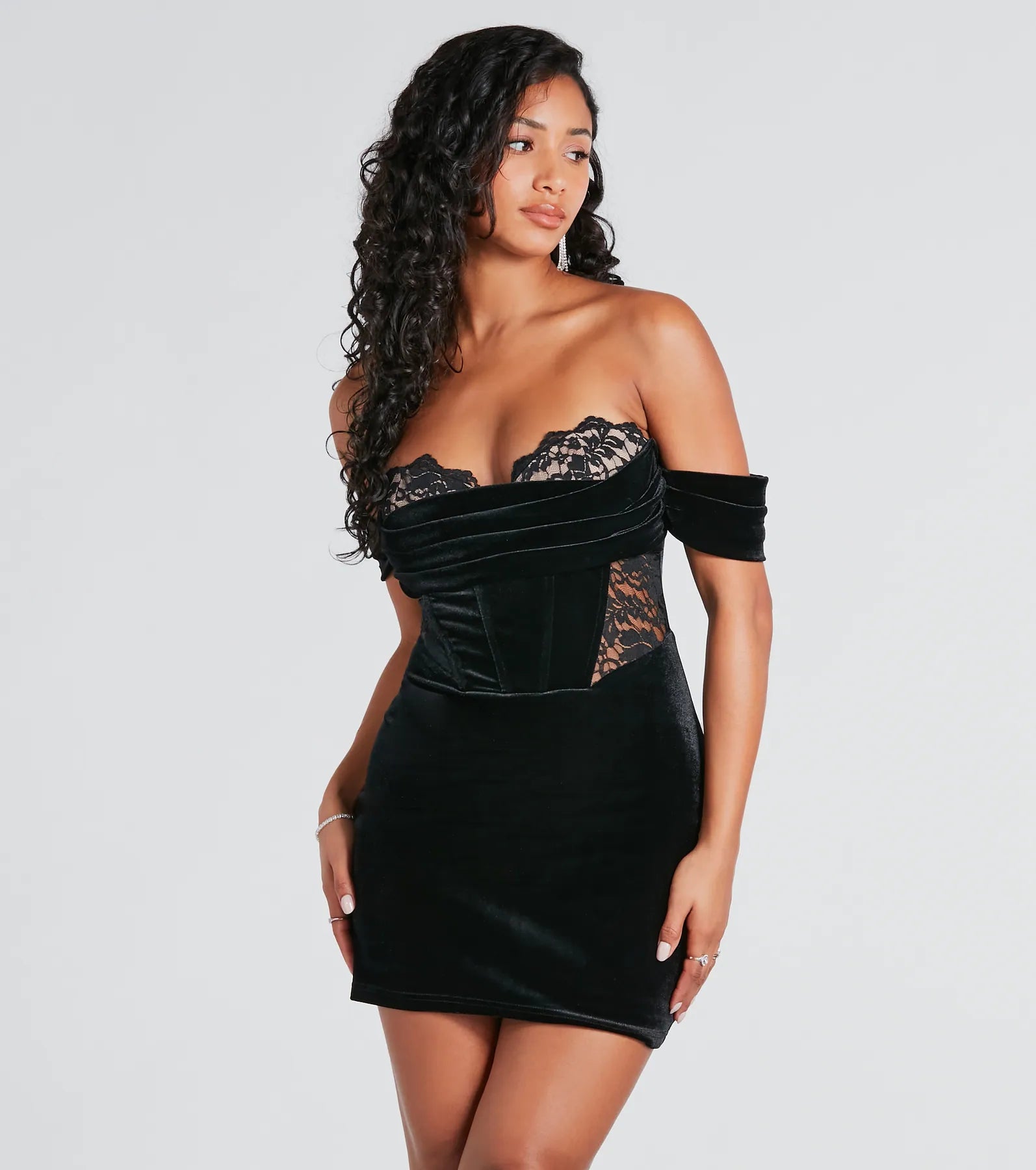 Dropping Hints Velvet Lace Bustier Mini Dress Disco