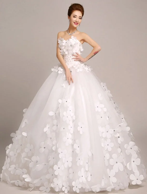 Ivory Wedding Dresses Princess Ball Gowns Bridal Dress 3D Flowers Strapless Beaded Women Pageant Dresses Women