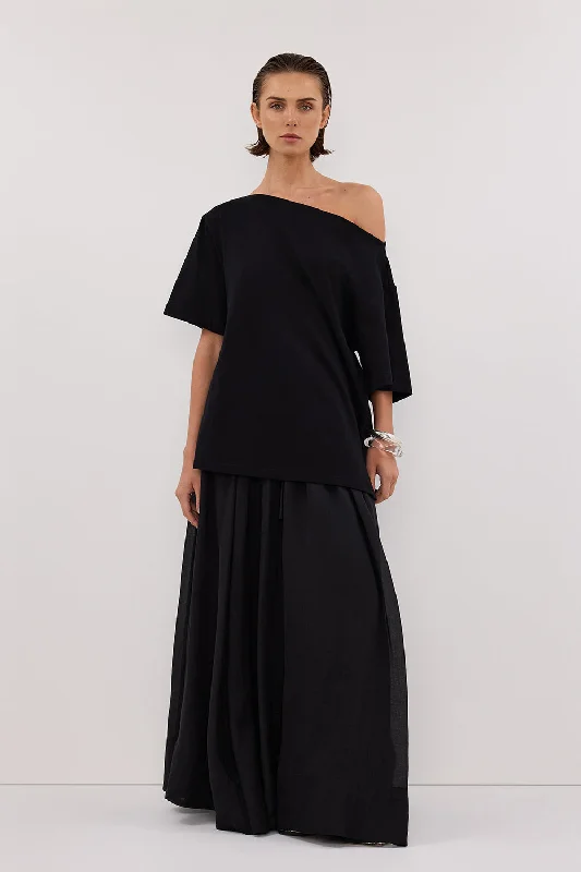 ESME BLACK ASYM BOAT NECK TEE Refined Women's Classic 