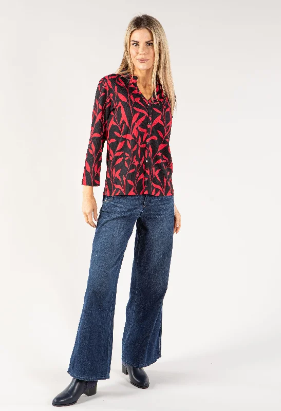 Leaf Print Button Down Top Women