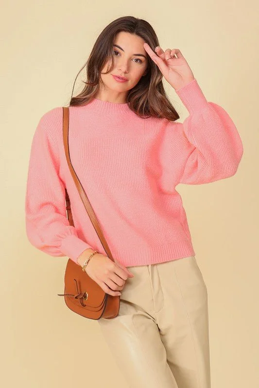 Pink Balloon Sleeve Sweater Practical Women's Multi - 