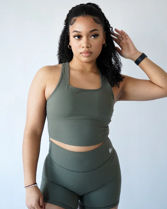 Performance Racerback Top - Olive Polished Women's Silk